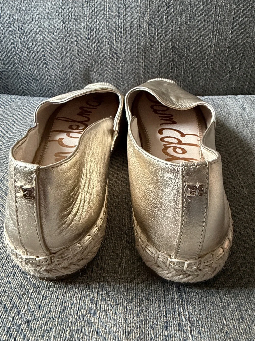 Sam Edelman Kenley Gold Leather Rounded Toe Slip On Espadrilles Flats Size: 10